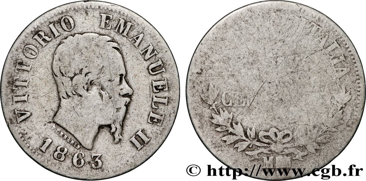 ITALIE 50 Centesimi Victor Emmanuel II 1863 Milan B+