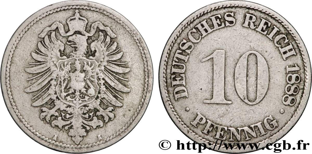 GERMANY 10 Pfennig aigle héraldique 1888 Berlin VF