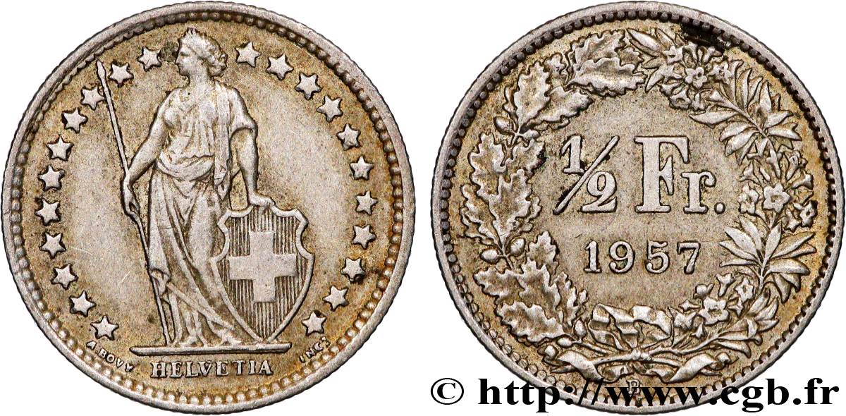 SUISSE 1/2 Franc Helvetia 1957 Berne TTB+