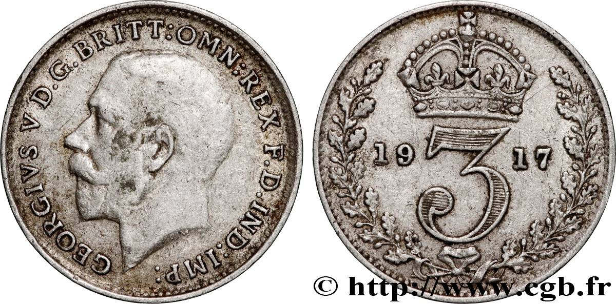 UNITED KINGDOM 3 Pence Georges V 1917 Londres VF