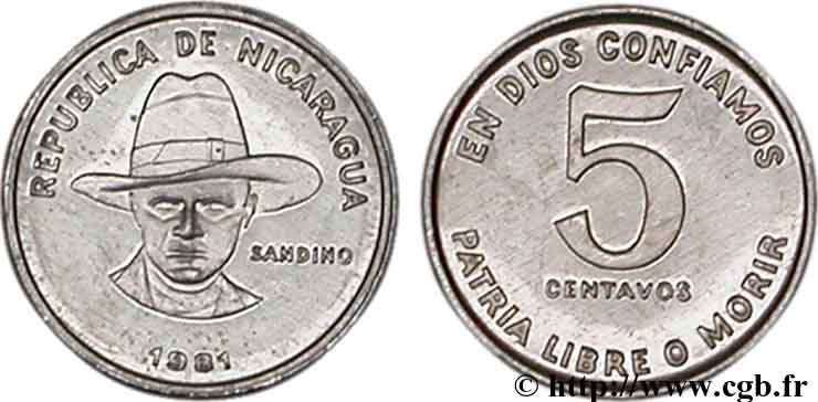 NICARAGUA 5 Centavos Sandino 1981  SPL 