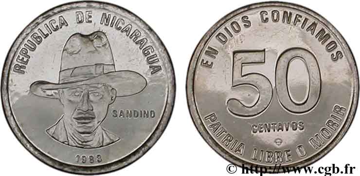 NICARAGUA 50 Centavos Sandino 1983  SPL 