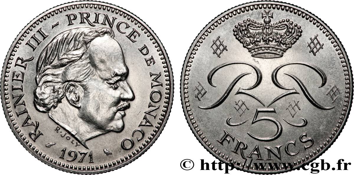 MONACO 5 Francs Rainier III 1971 Paris MS