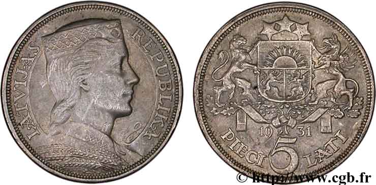LETTONIE 5 Lati 1931 SUP