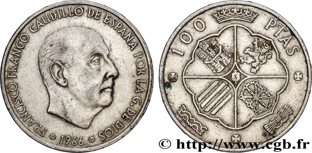 ESPAGNE 100 Pesetas Francisco Franco (1967 dans les étoiles) 1966 Madrid TTB+