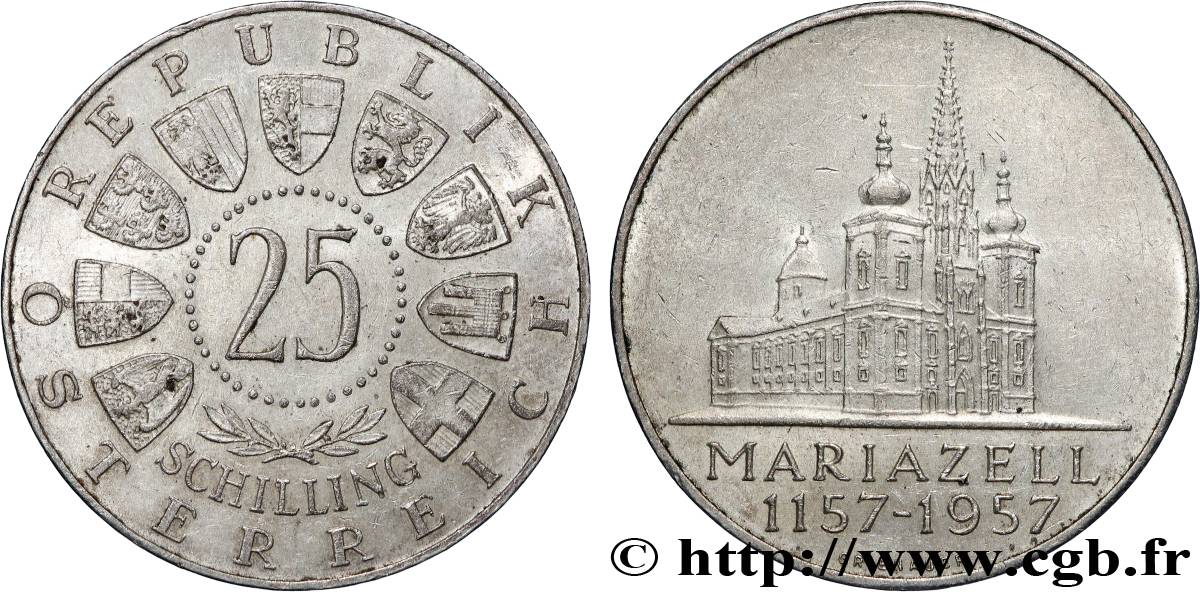 AUTRICHE 25 Schilling 800e anniversaire de Mariazell 1957  TTB+