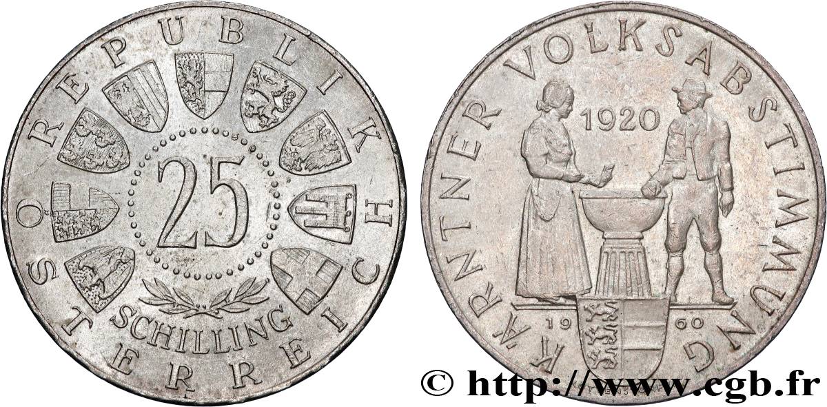 AUSTRIA 25 Schilling 40e anniversaire du plébiscite de la Carinthie 1960  AU