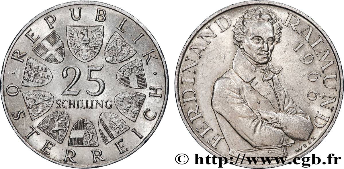 AUTRICHE 25 Schilling Proof 130e anniversaire de la mort de l’acteur et dramaturge Ferdinand Raimund 1966 TTB+