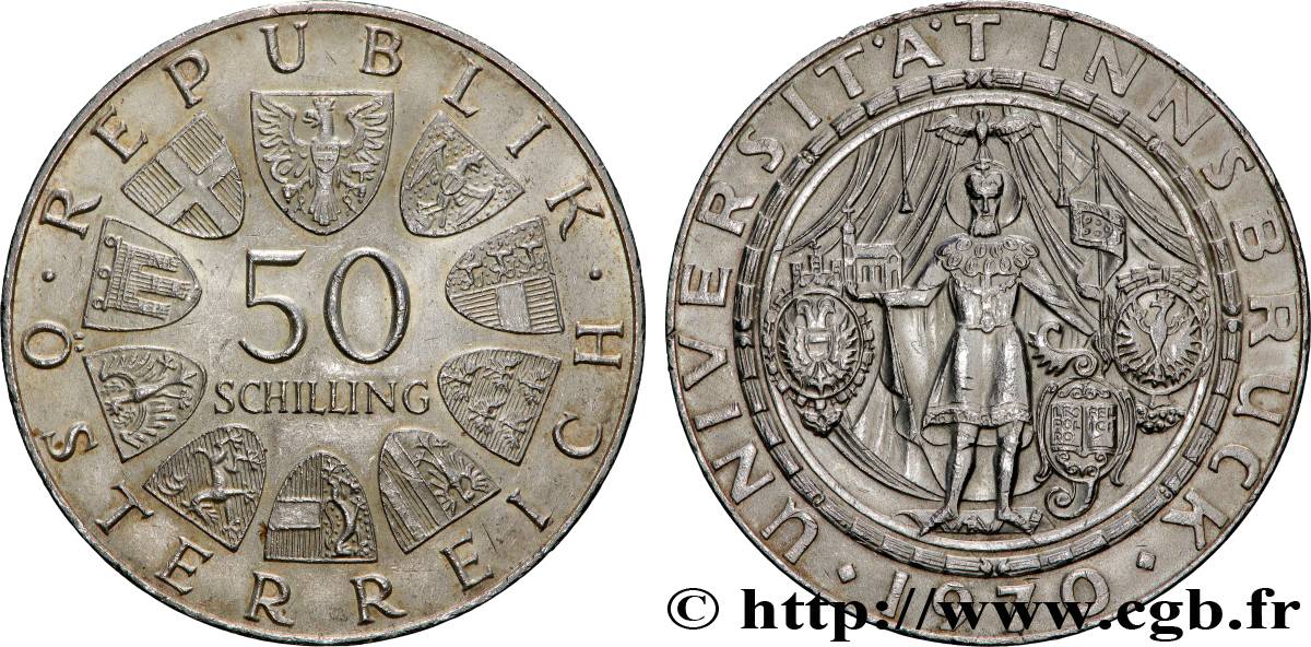 AUSTRIA 50 Schilling 300e anniversaire de l’université d’Innsbruck 1970 MS