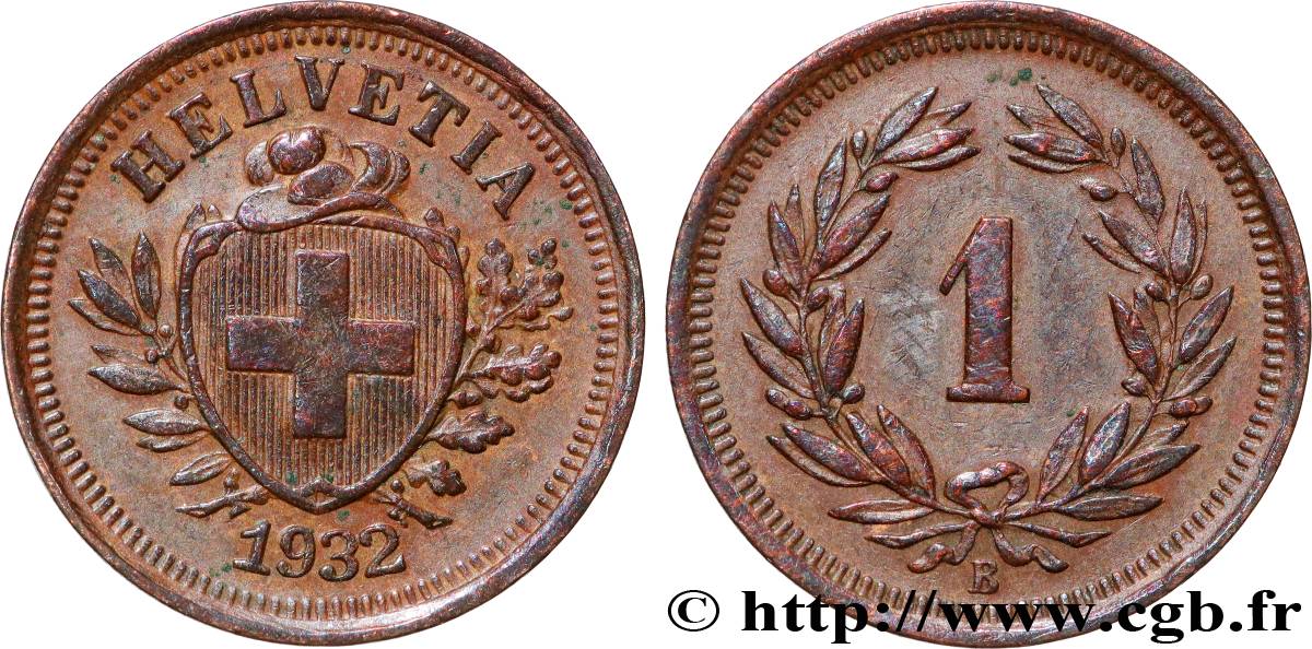 SCHWEIZ 1 Centime (Rappen) Croix Suisse 1932 Berne fVZ