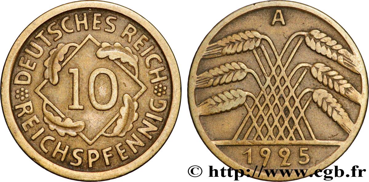 DEUTSCHLAND 10 Reichspfennig gerbe de blé 1925 Berlin SS