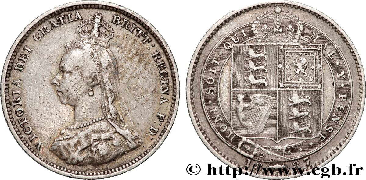 ROYAUME-UNI 1 Shilling Victoria buste du jubilé 1887  TTB