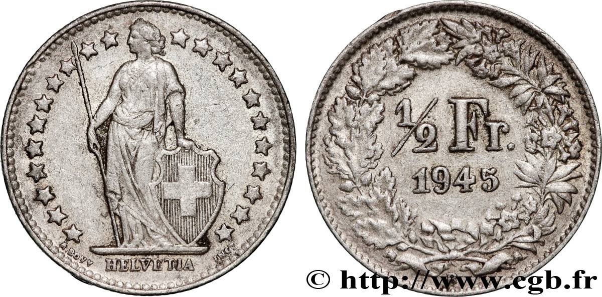 SCHWEIZ 1/2 Franc Helvetia 1945 Berne - B SS