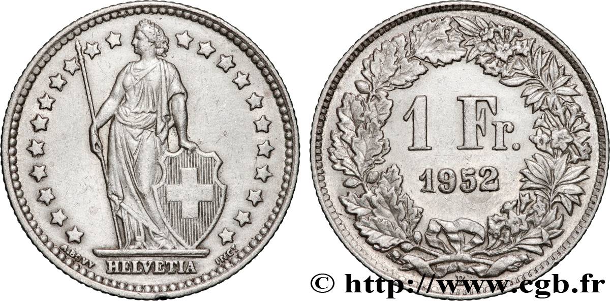 SCHWEIZ 1 Franc Helvetia 1952 Berne fVZ