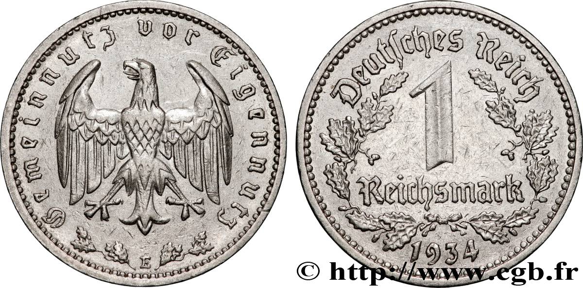 DEUTSCHLAND 1 Reichsmark aigle 1934 Muldenhütten - E fVZ