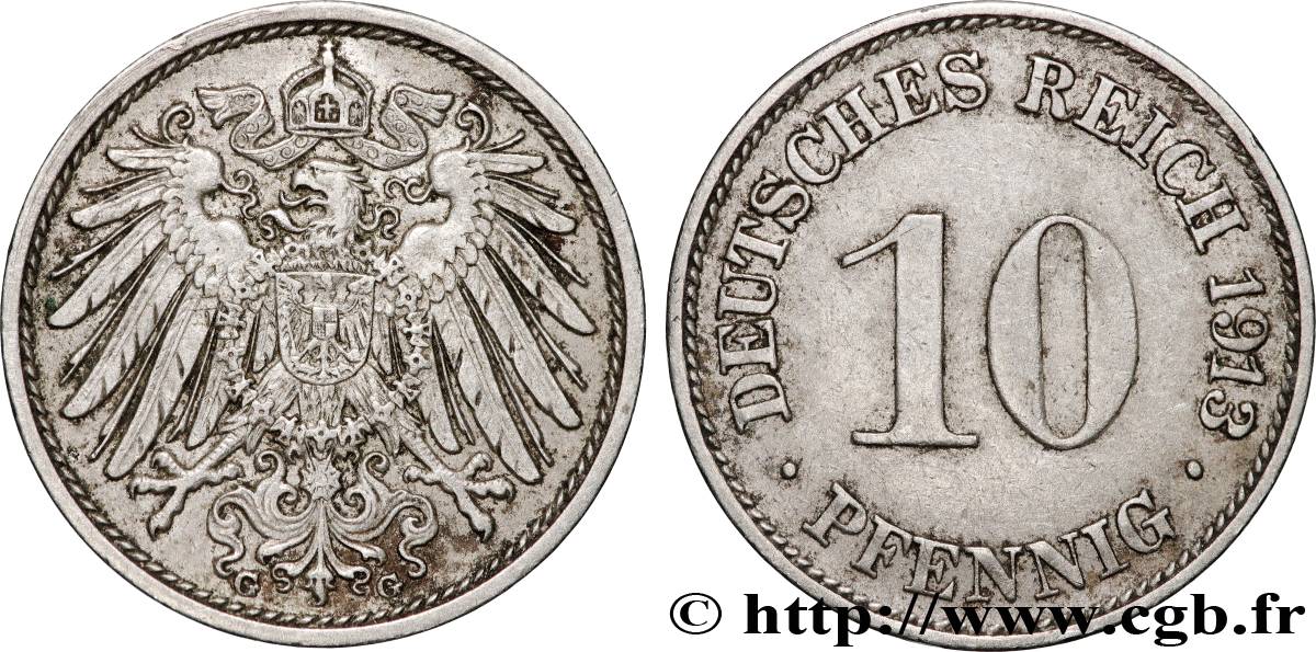DEUTSCHLAND 10 Pfennig 1913 Karlsruhe fVZ
