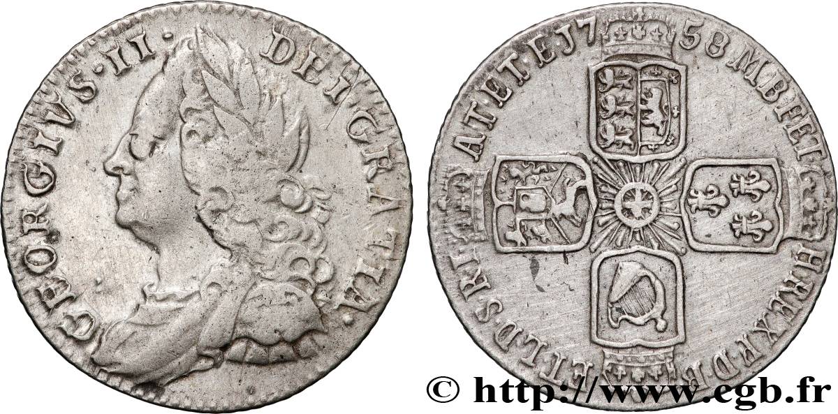 ROYAUME-UNI 6 Pence Georges II 1758 TTB