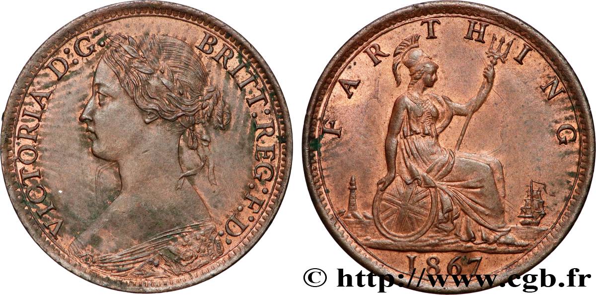 UNITED KINGDOM 1 Farthing Victoria “Bun Head” 1867 AU