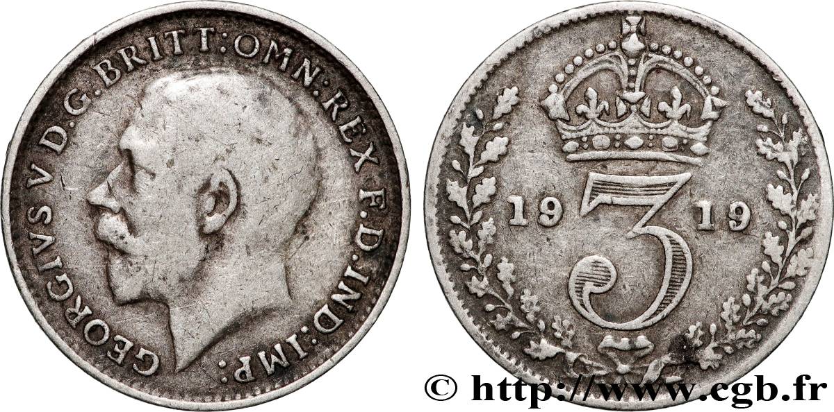 ROYAUME-UNI 3 Pence Georges V 1919 Londres TB+