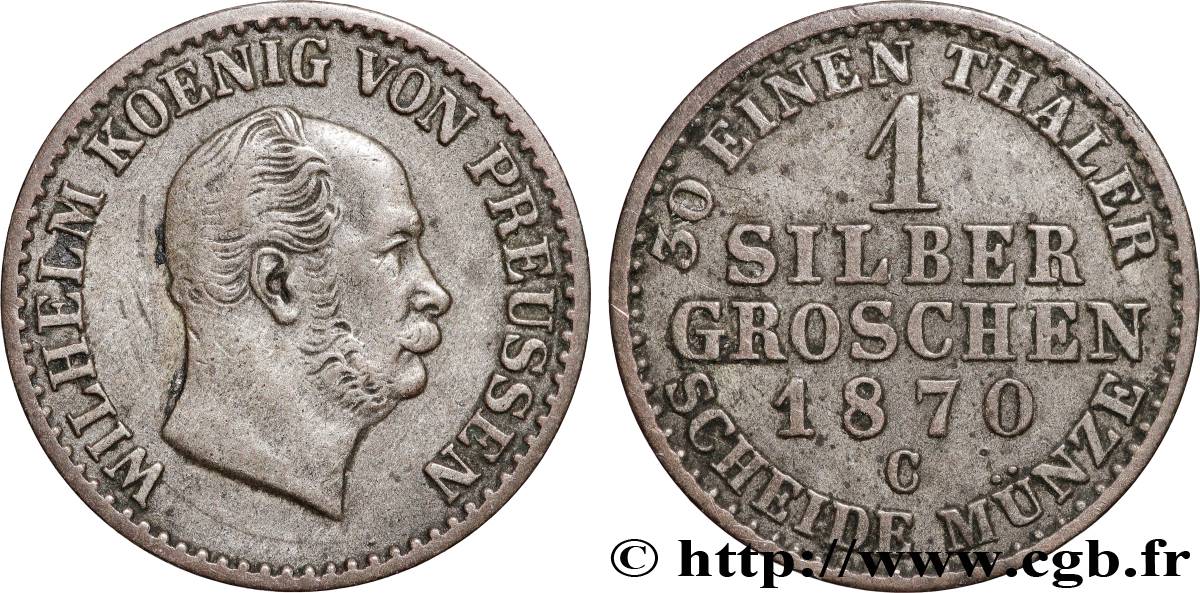 ALEMANIA - PRUSIA 1 Silbergroschen Guillaume Ier 1870 Francfort - C MBC