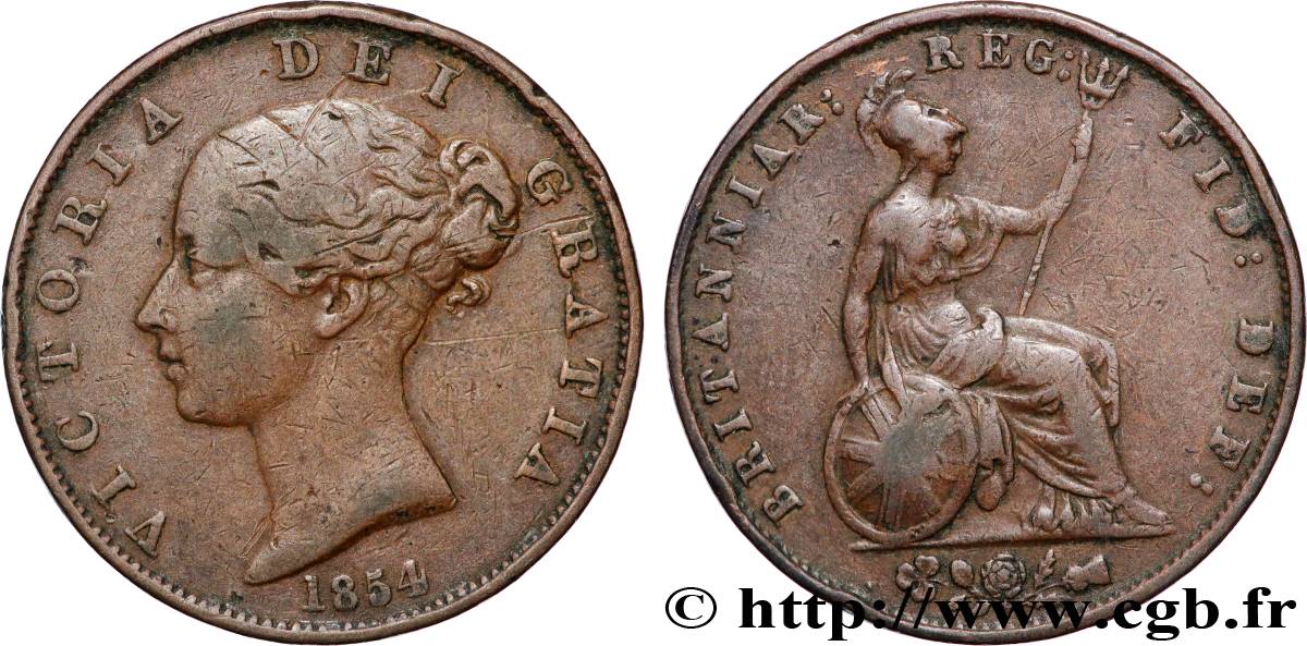 UNITED KINGDOM 1/2 Penny Victoria “tête jeune” 1854 VF