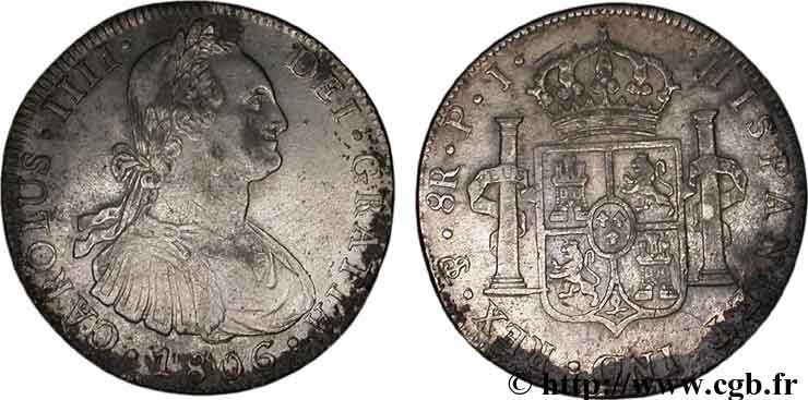 BOLIVIE 8 Reales Charles IIII d’Espagne 1806 Potosi TTB 