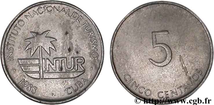 CUBA 5 Centavos monnaie pour touristes Intur 1988  TTB 