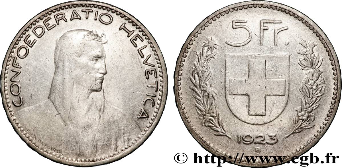 SWITZERLAND 5 Francs Berger 1923 Berne VF