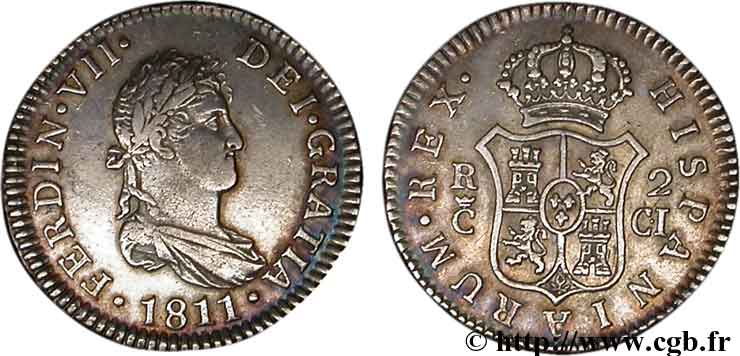 ESPAGNE 2 Reales Ferdinand VII 1811 Cadiz TTB 