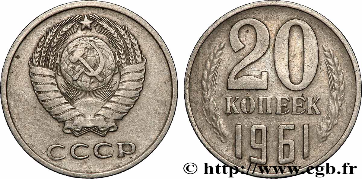 RUSSLAND - UdSSR 20 Kopecks URSS 1961 fVZ