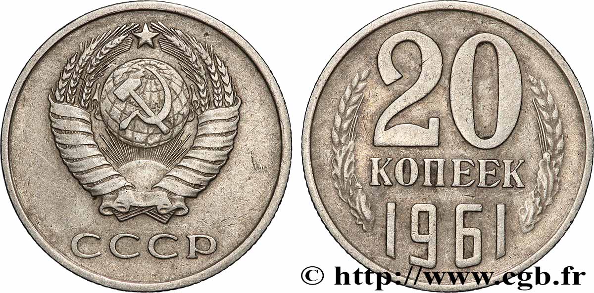 RUSSLAND - UdSSR 20 Kopecks URSS 1961 fVZ