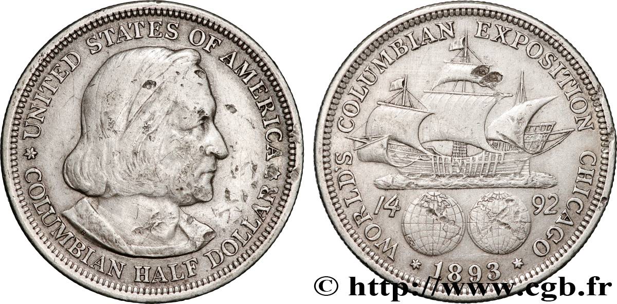 UNITED STATES OF AMERICA 1/2 Dollar Exposition Colombienne de Chicago 1893 Philadelphie XF