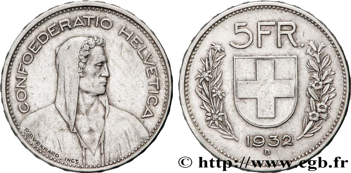 SUISSE 5 Francs Berger des Alpes 1932 Berne TTB