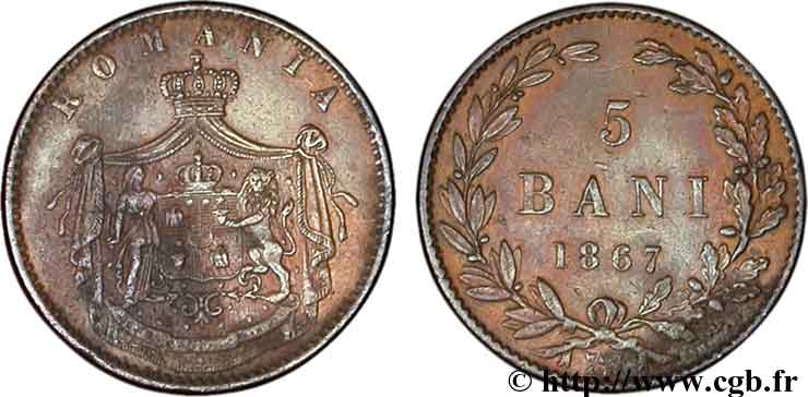 ROUMANIE 5 Bani 1867 James Watt & Co TTB+ 