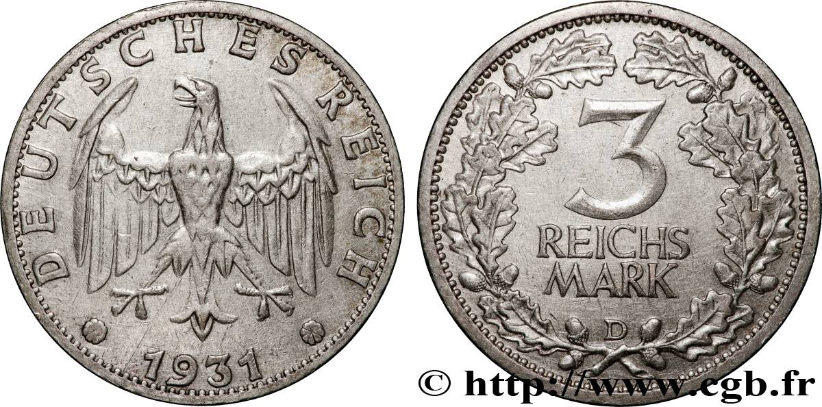 ALLEMAGNE 3 Reichsmark 1931 Munich TTB