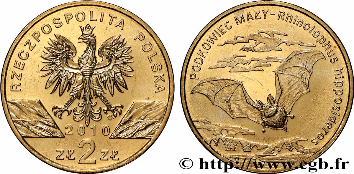 POLAND 2 Zlote aigle / chauve-souris (Rhinolophus hipposideros) 2010 Varsovie MS