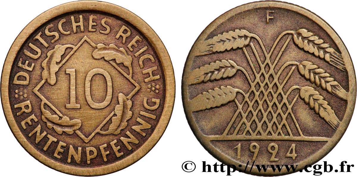 ALLEMAGNE 10 Rentenpfennig gerbe de blé 1924 Stuttgart TB+