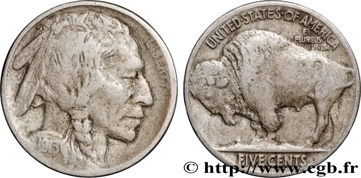UNITED STATES OF AMERICA 5 Cents Tête d’indien ou Buffalo 1913 Philadelphie VF