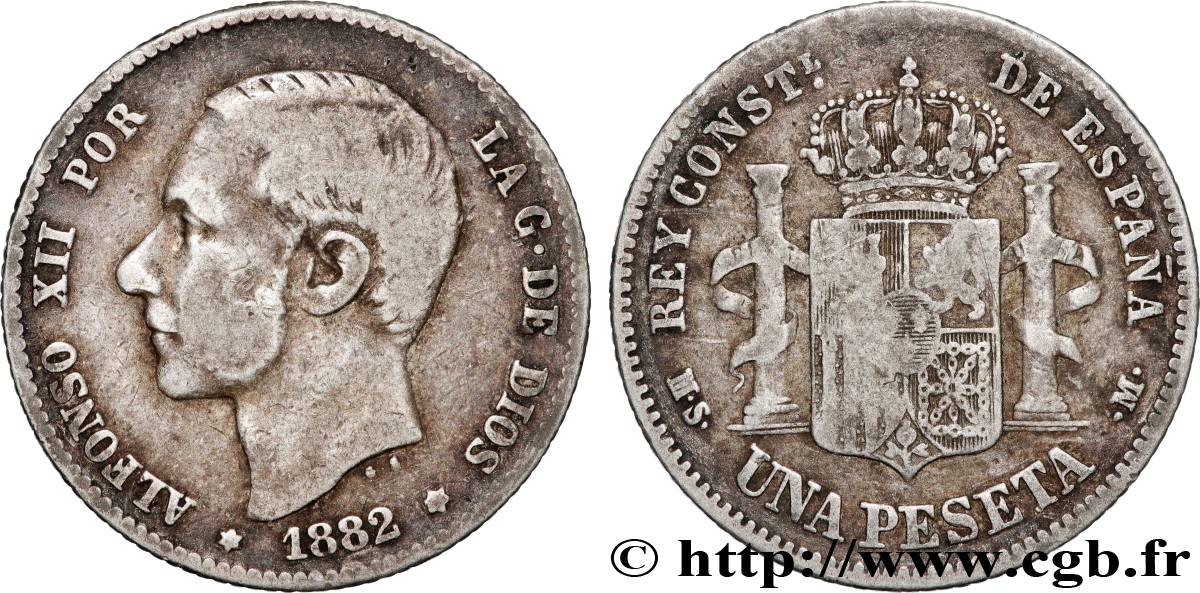 ESPAGNE Fausse 1 Peseta Alphonse XII 1882 TB+