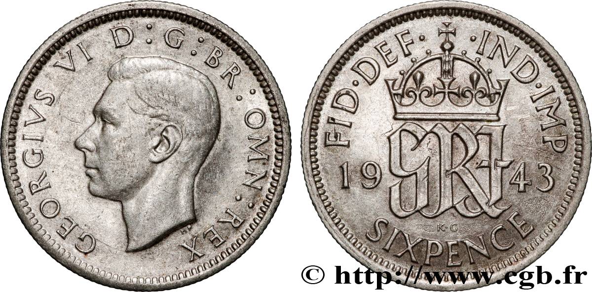 ROYAUME-UNI 6 Pence Georges VI 1943 Londres TTB+