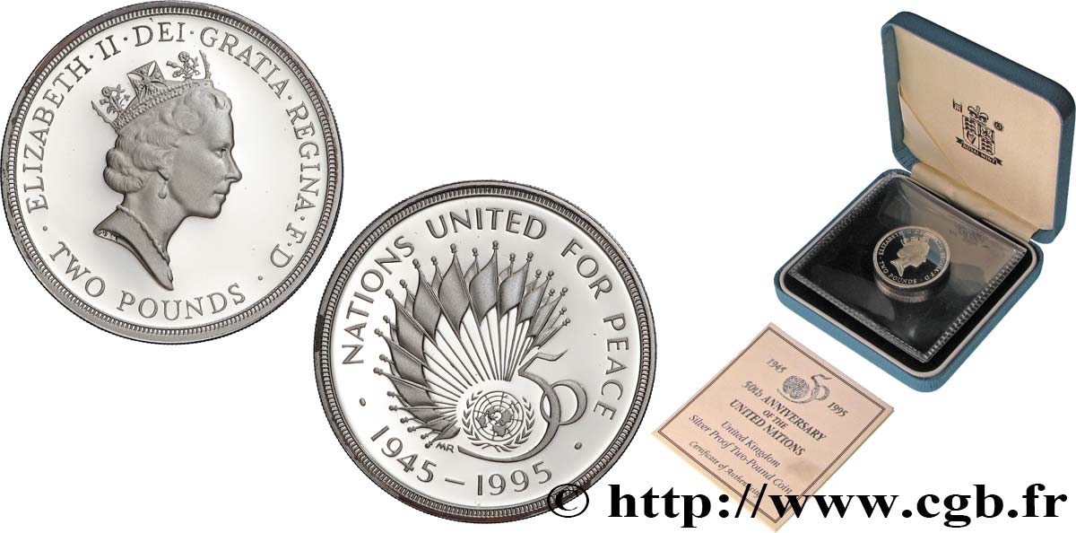 ROYAUME-UNI 2 Pounds (Livres) Proof Création des Nations-Unies 1995 FDC