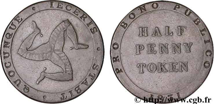 ÎLE DE MAN 1/2 Penny  token triskèle 1831  SUP 