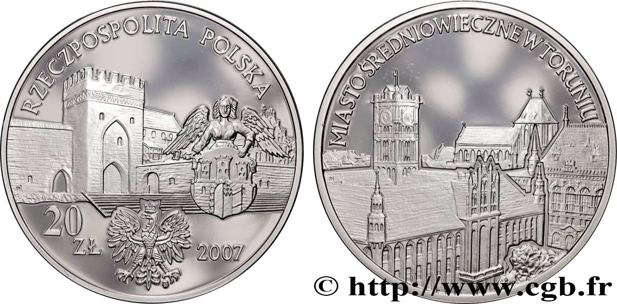 POLOGNE 20 Zlotych Proof Ville médiéval de Torun 2007 Varsovie SPL