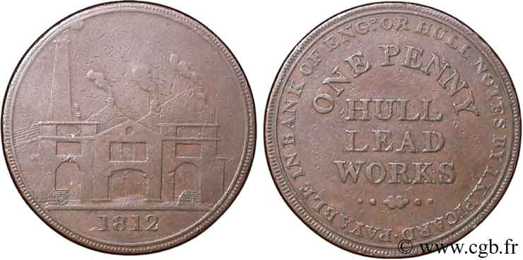 ROYAUME-UNI (TOKENS) 1 Penny Hull (Yorkshire), Hull Lead Works, vue des ateliers 1812  TTB 
