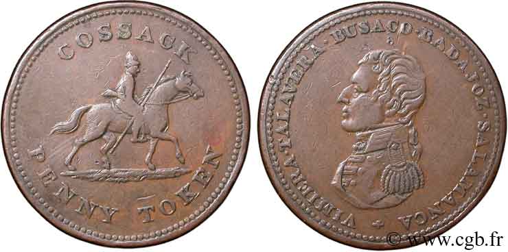 ROYAUME-UNI (TOKENS) 1 Penny Hull (Yorkshire), buste de Wellington / cosaque à cheval n.d.  TB+ 