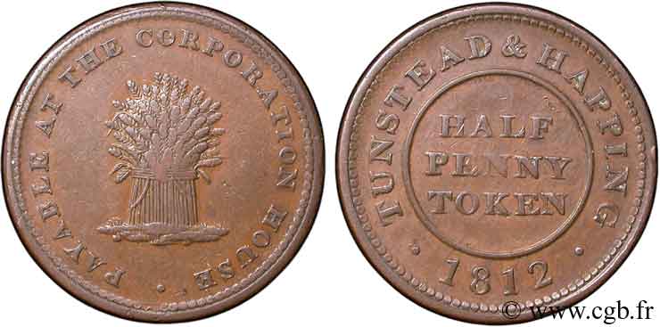 ROYAUME-UNI (TOKENS) 1/2 Penny Norwich (Norfolk), Tunstead and Happing, gerbe de blé 1812  TB+ 