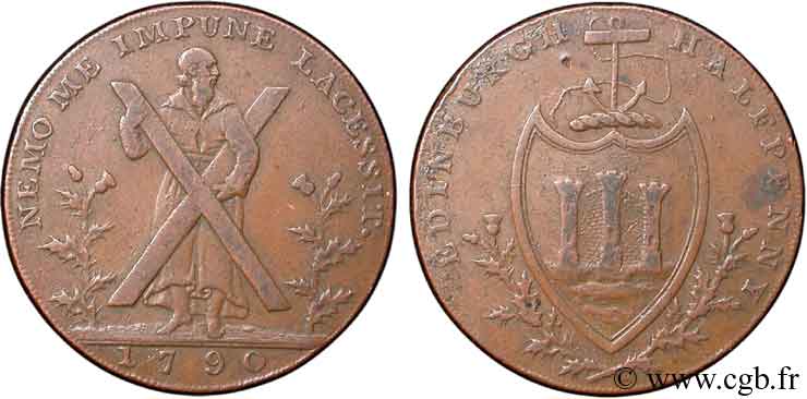 ROYAUME-UNI (TOKENS) 1/2 Penny Edimbourg (Lothian, Écosse) Thomas and Alexander Hutchinson, St André / armes de la ville 1790  TB+ 