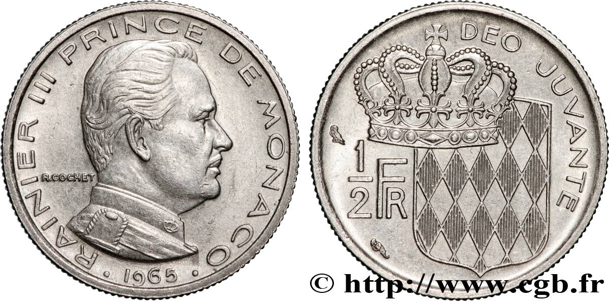 MONACO 1/2 Franc Rainier III 1965 Paris SUP