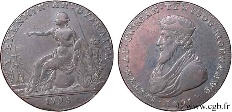 ROYAUME-UNI (TOKENS) 1/2 Penny Glamorgan (Glamorshire - Pays de Galles) buste du roi Jestyn Ap Gwrgan / Britannia 1795  TB 