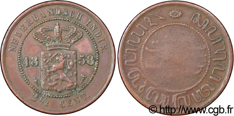 INDES NEERLANDAISES 2 1/2 Cents 1858 Utrecht TTB/TB 